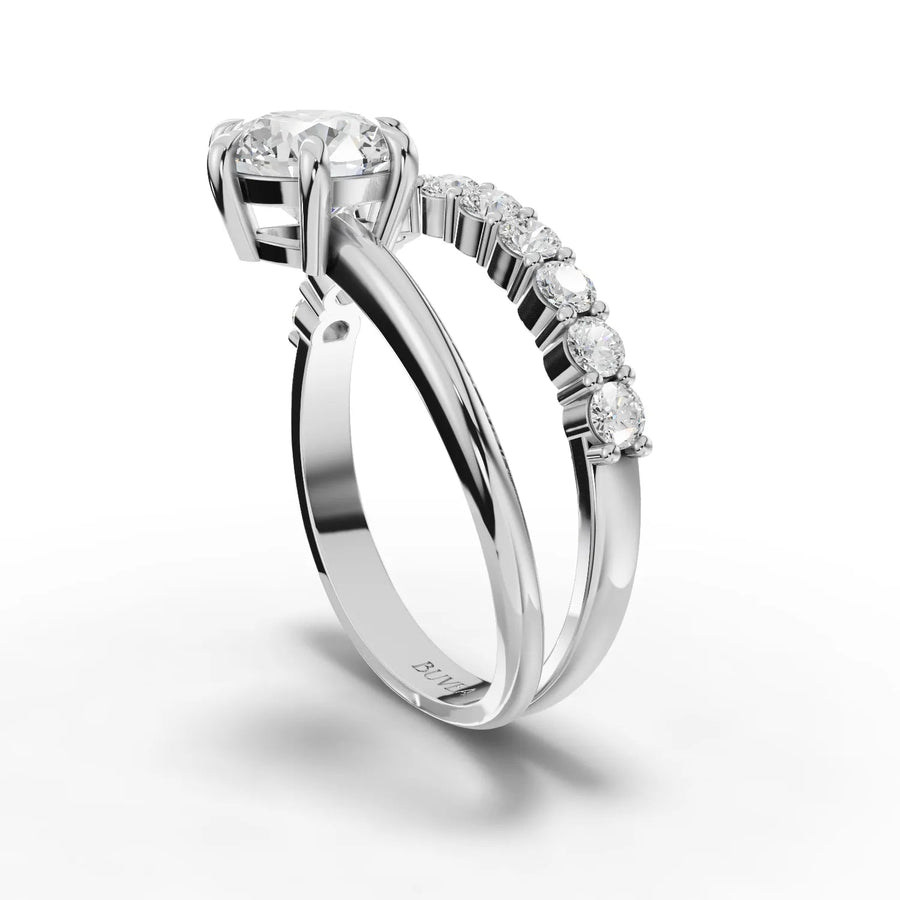 Six-prong round diamond ring white gold close-up