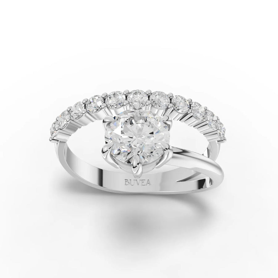 1.50 CT round lab diamond solitaire ring with 1.00 Ct center, six-prong setting, twisted 18K gold pavé band