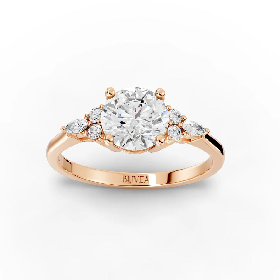 Round and marquise diamond ring rose gold angle