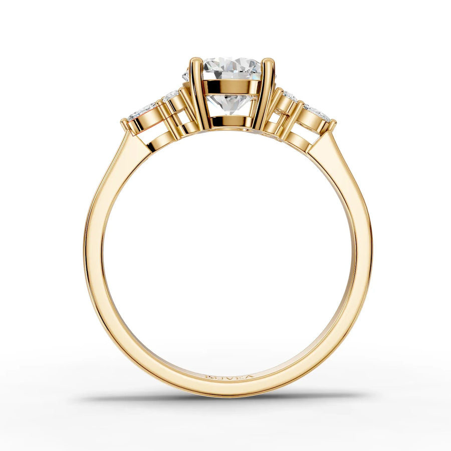 Multi-shape lab-grown diamond ring yellow gold close-up