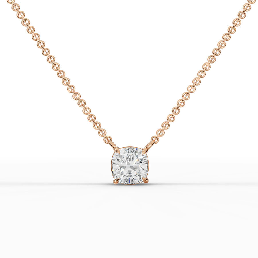 1.50 CT lab-grown cushion diamond pendant rose gold front view