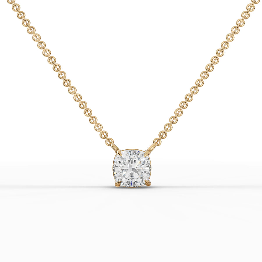 1.50 CT lab-grown cushion diamond pendant yellow gold front view