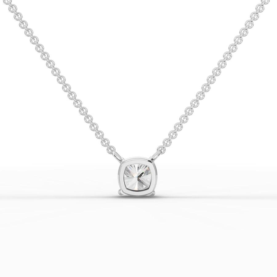 Lab-grown cushion diamond pendant white gold close-up