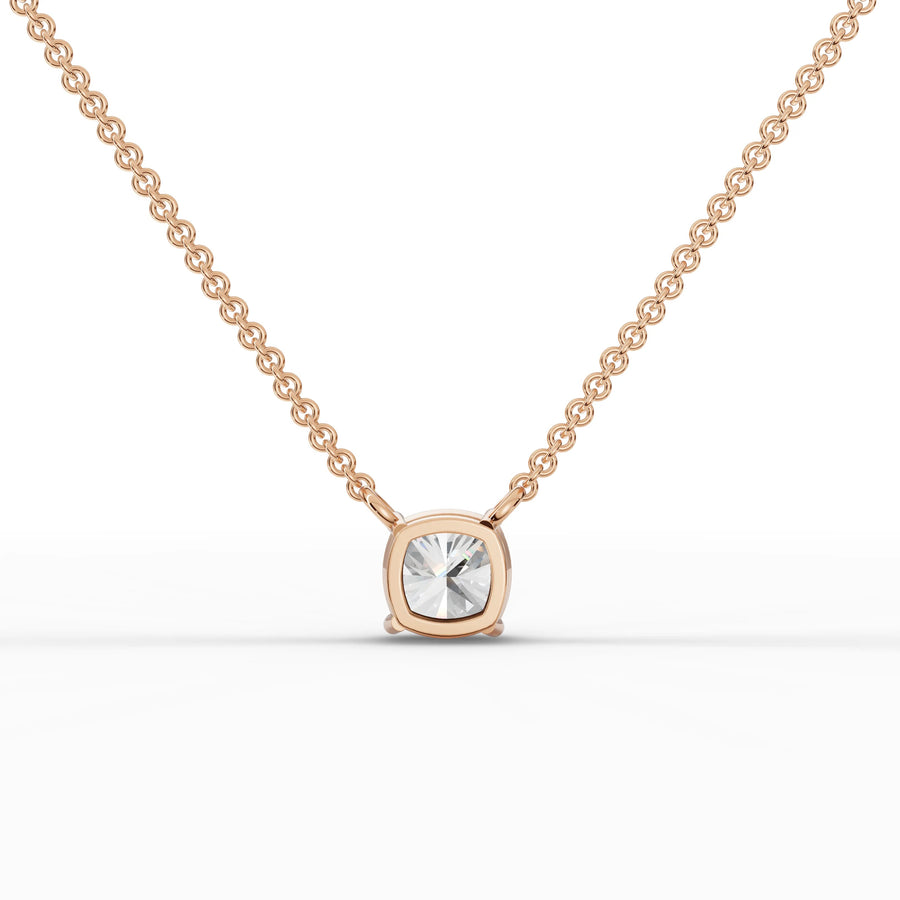 Lab-grown cushion diamond pendant rose gold close-up