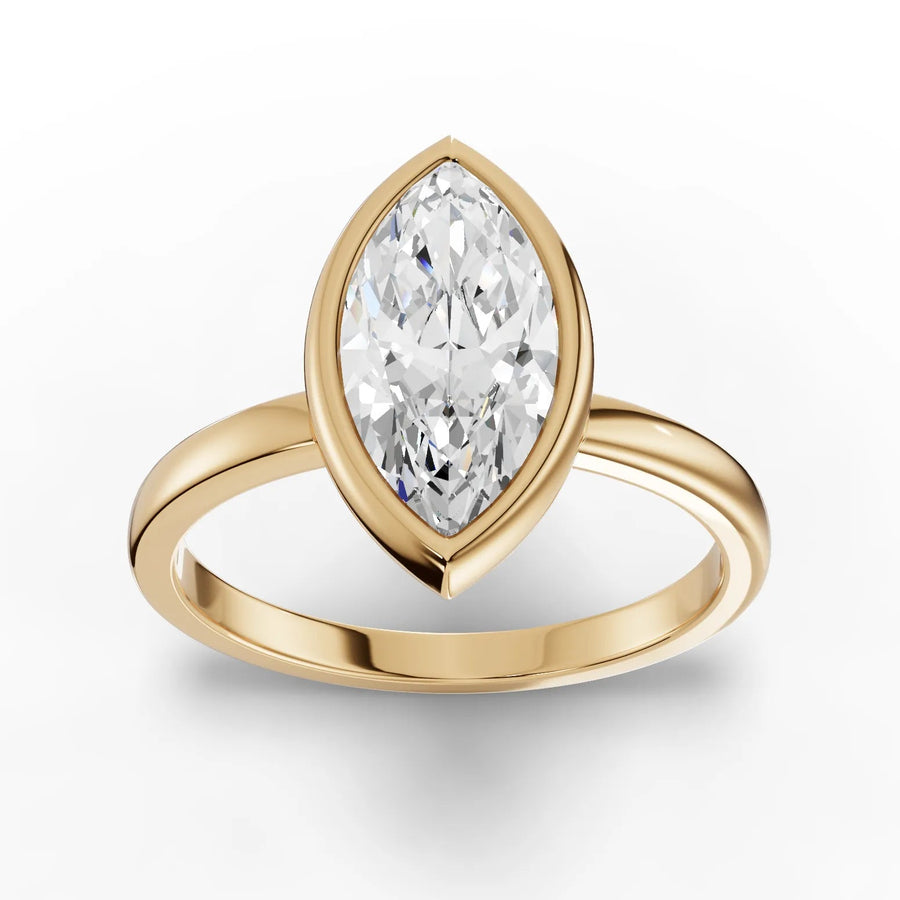 1.50 CT marquise bezel lab-grown diamond ring yellow gold top view
