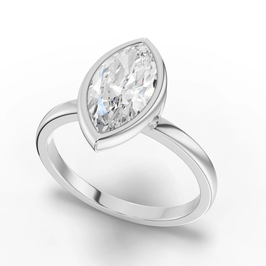 Marquise bezel diamond ring white gold angle