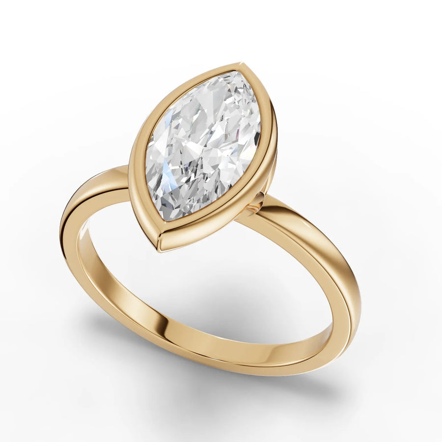 Marquise bezel diamond ring yellow gold angle
