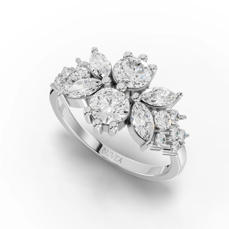 Marquise cluster ring white gold angled profile