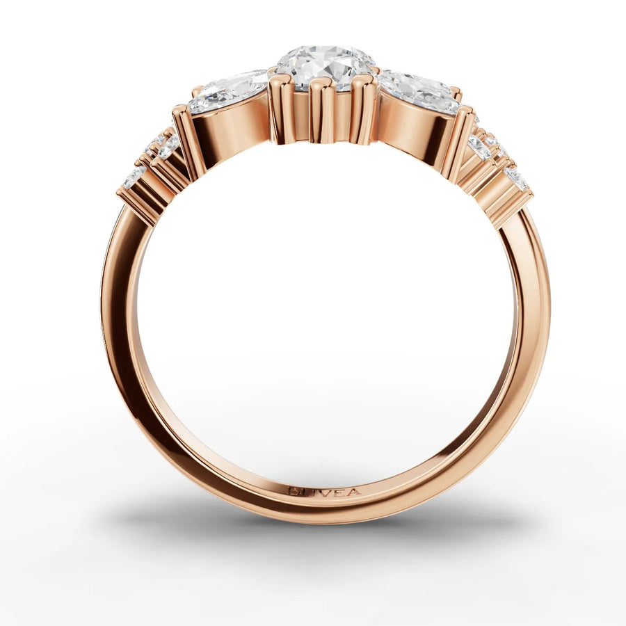 Multi-shape diamond ring rose gold close-up