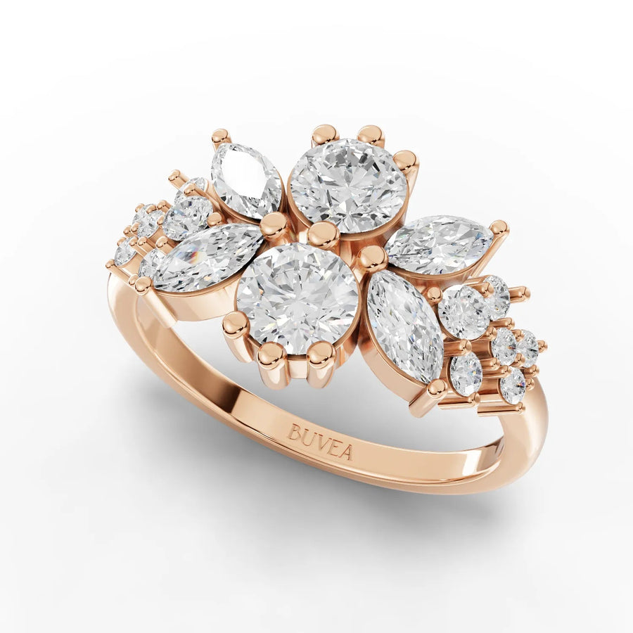Marquise cluster ring rose gold angled profile