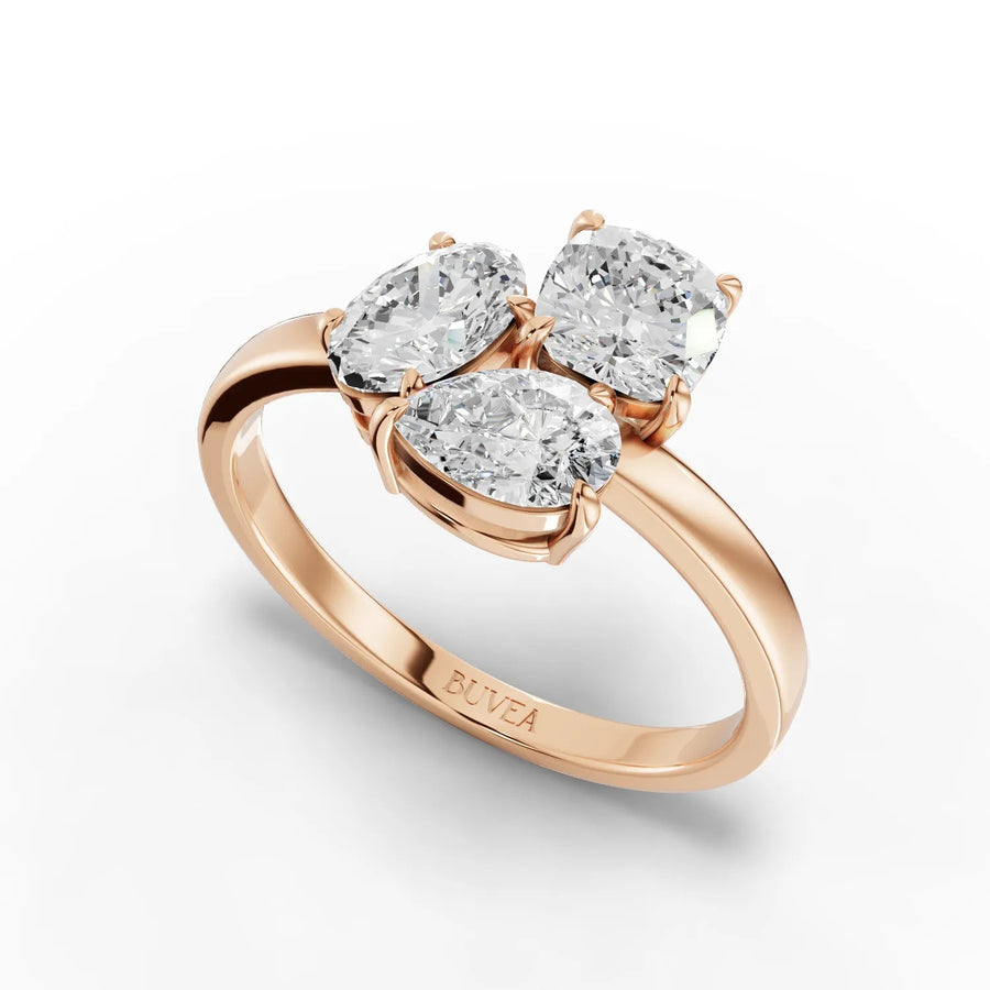 Multi-shape diamond ring rose gold angled profile