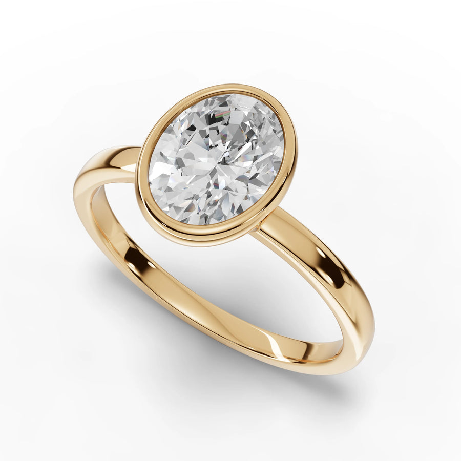 Oval bezel diamond ring yellow gold angle