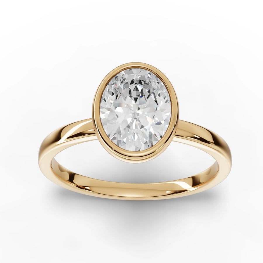1.50 CT oval bezel lab-grown diamond ring yellow gold top view
