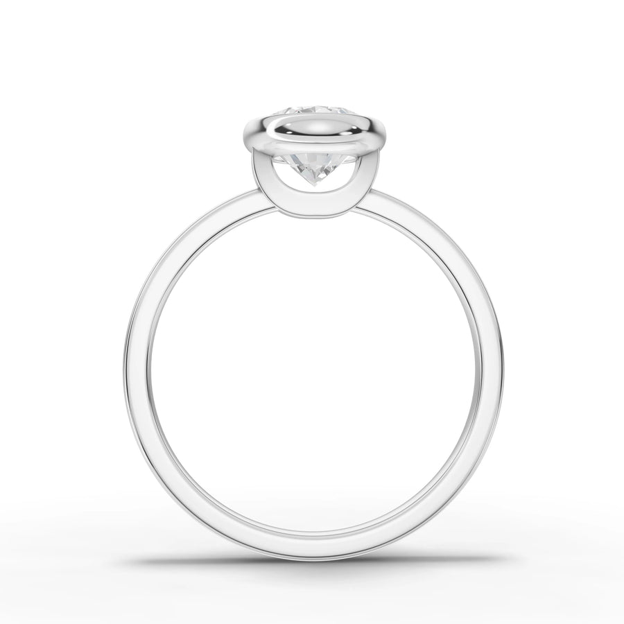Oval bezel lab-grown ring white gold close-up
