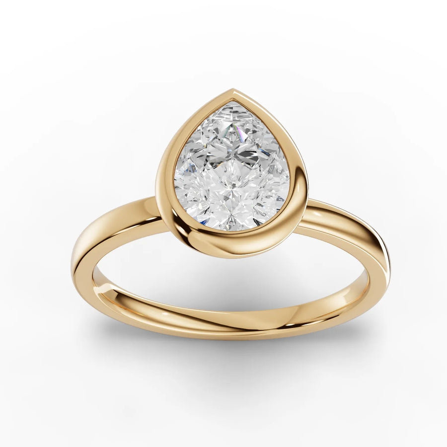 1.50 CT pear bezel lab-grown diamond ring yellow gold top view