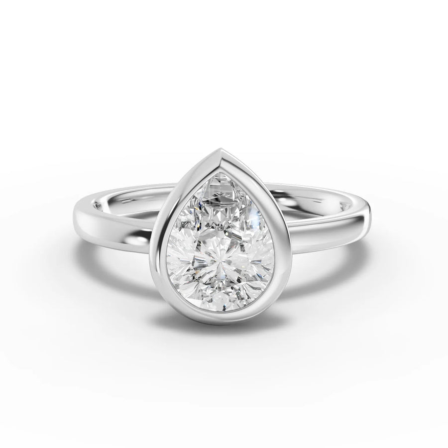 Pear bezel diamond ring white gold angle