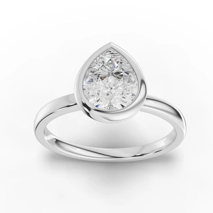 1.50 CT pear bezel lab grown diamond solitaire ring with elongated center stone and smooth protective bezel setting