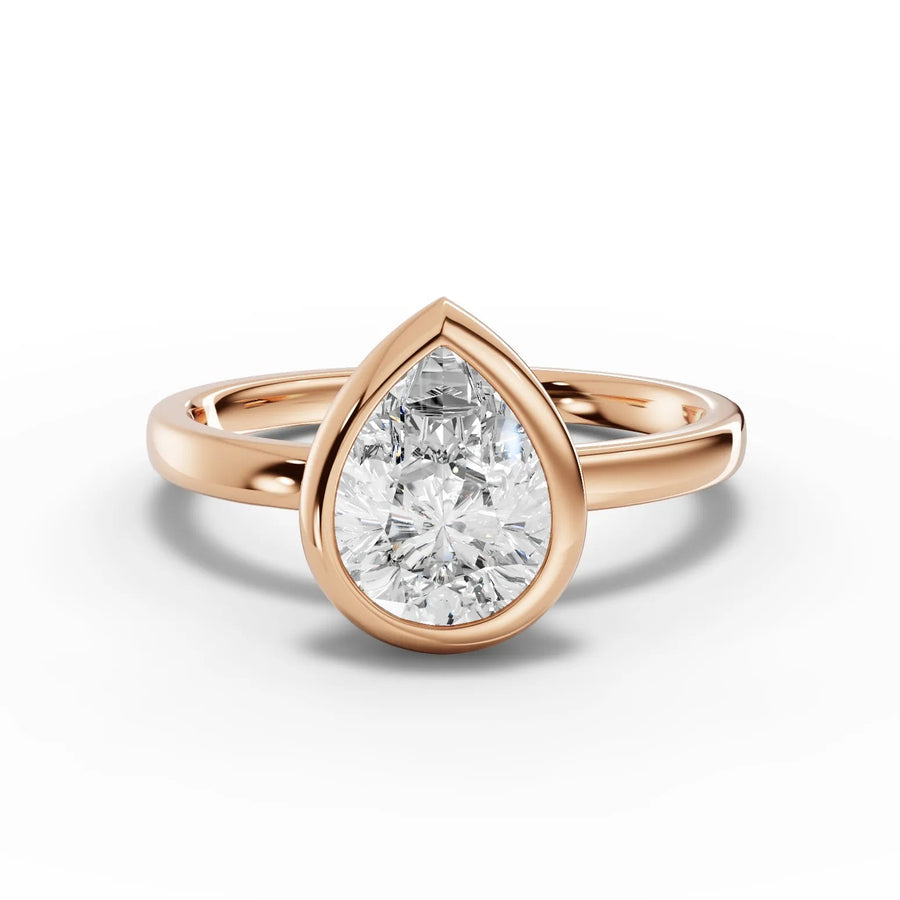 Pear bezel diamond ring rose gold angle