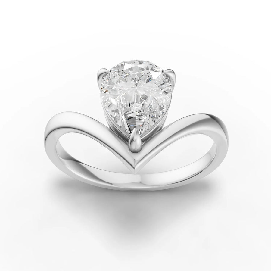 1.50 CT pear solitaire lab diamond ring in 18k gold with elevated prong setting and polished band