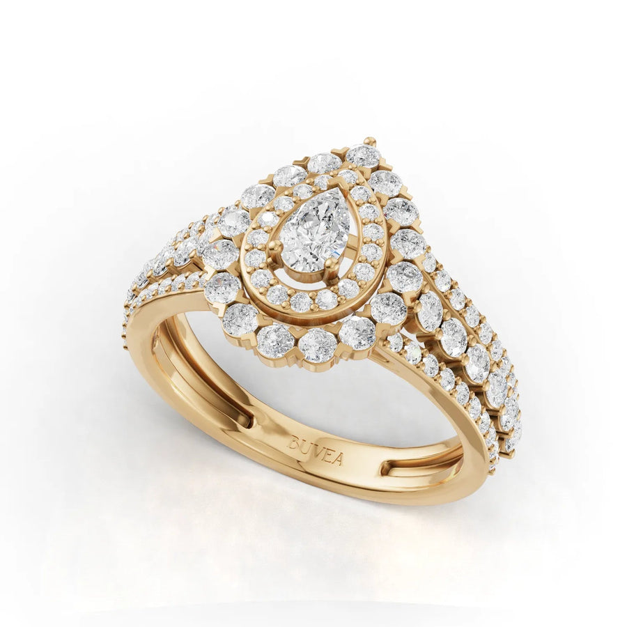 Yellow gold pavé triple-row band angled profile