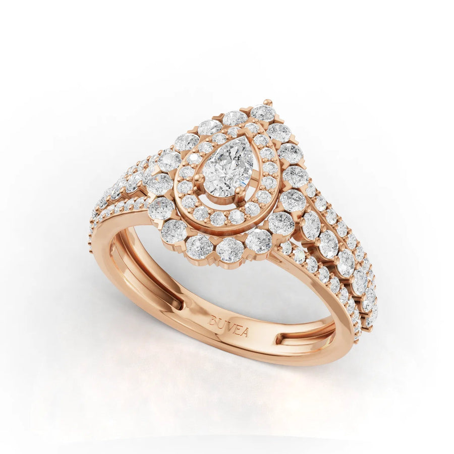 Rose gold pavé triple-row band angled profile