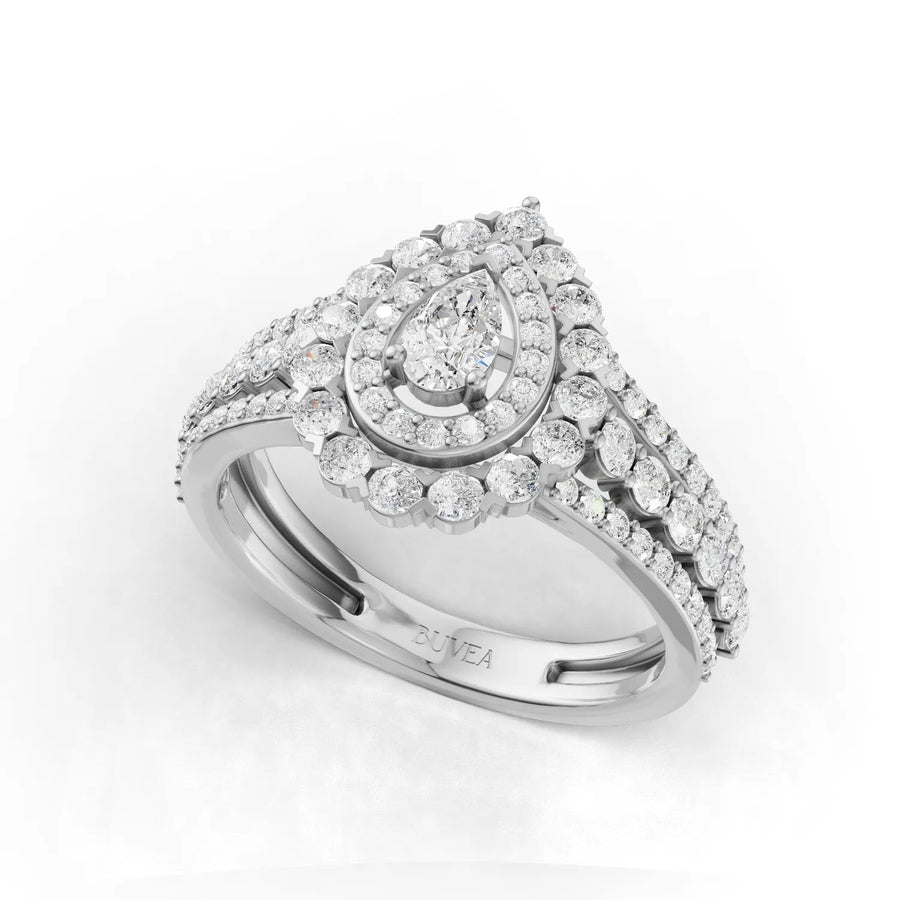 White gold pavé triple-row band angled profile