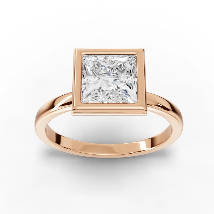 1.72 CT princess bezel lab-grown diamond ring rose gold top view