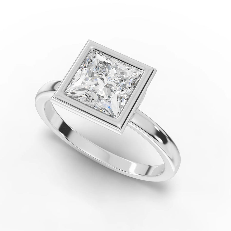 Princess bezel diamond ring white gold angle