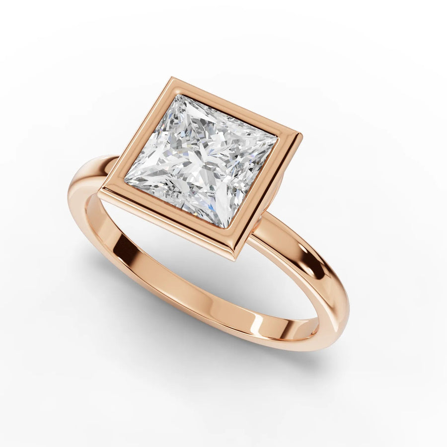 Princess bezel diamond ring rose gold angle
