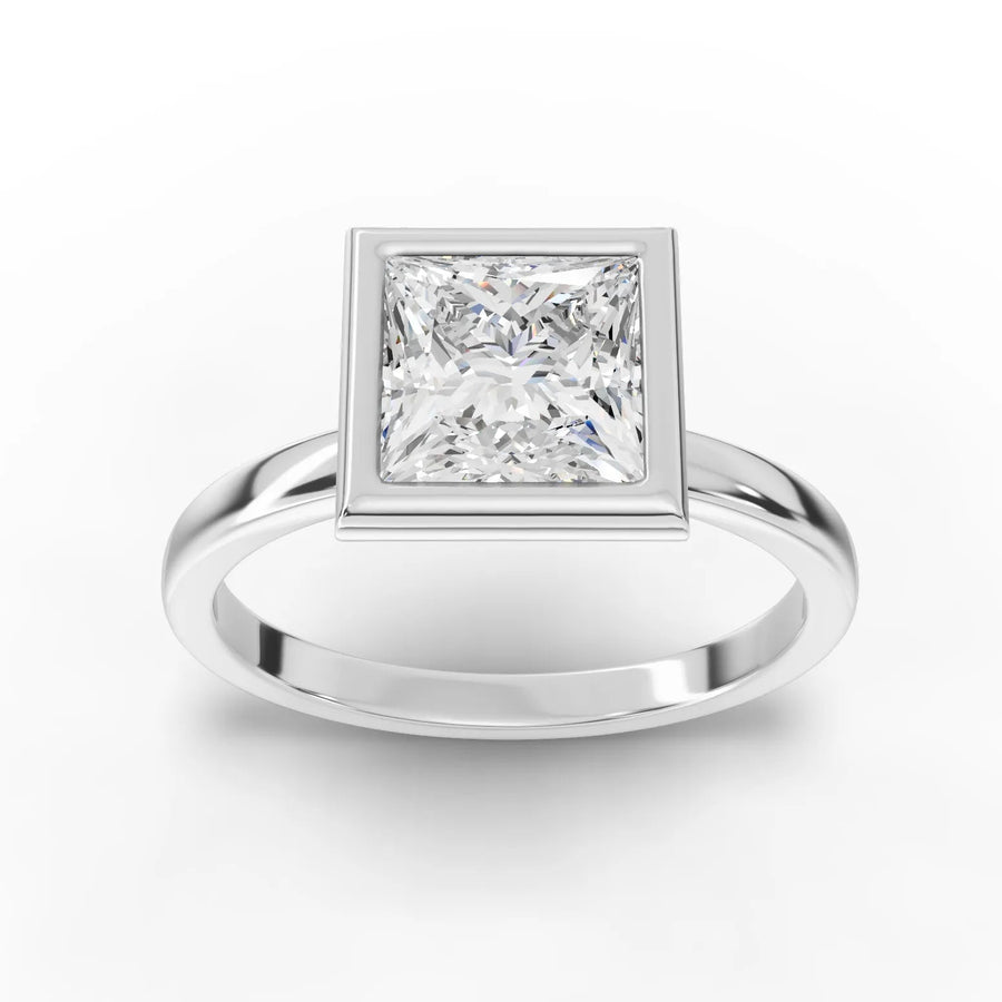 1.5 CT princess bezel lab diamond solitaire ring with square center stone and full bezel setting