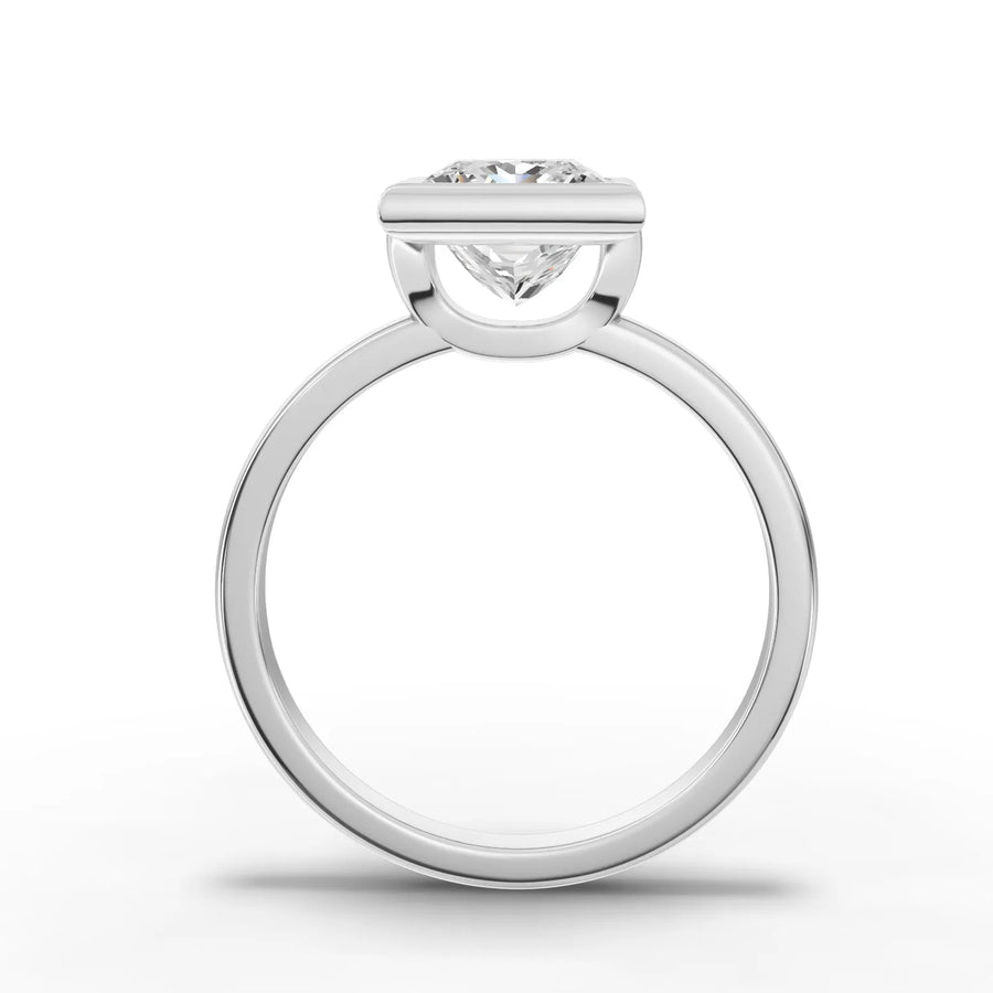 Princess bezel lab-grown ring white gold close-up