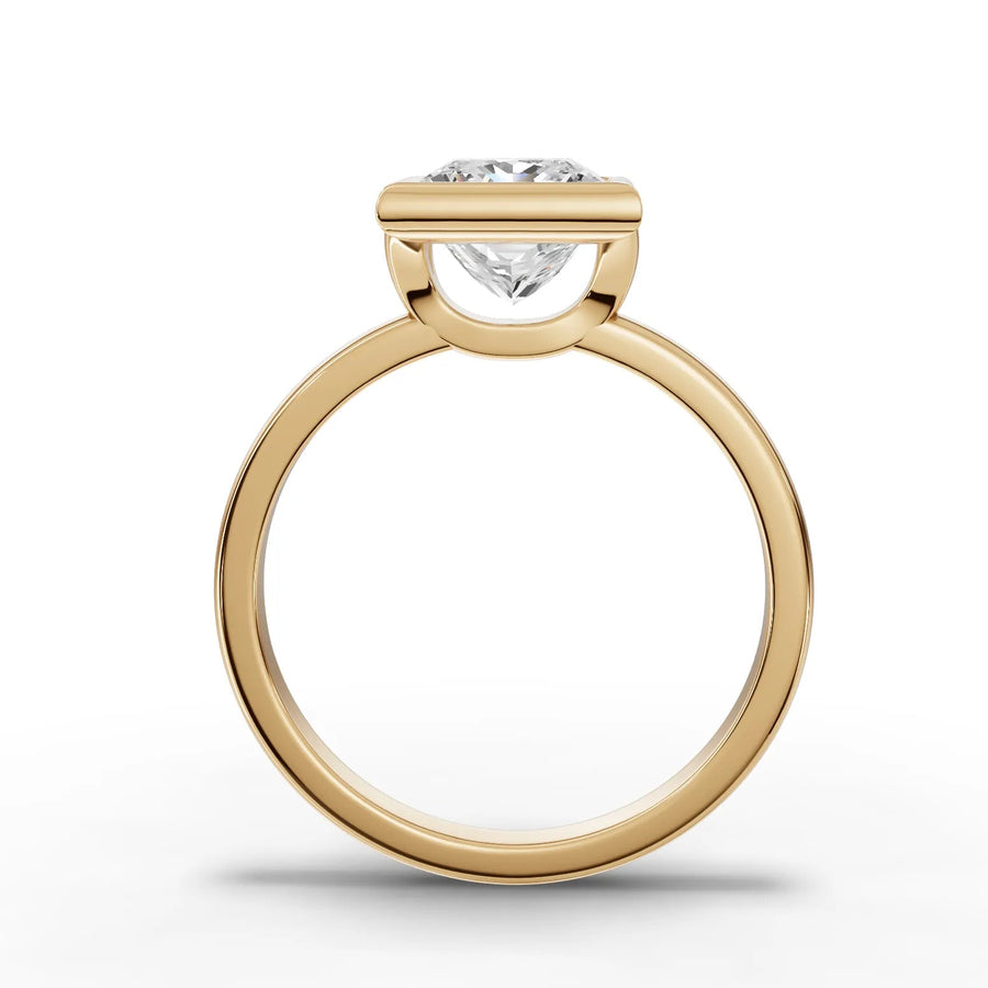 Princess bezel lab-grown ring yellow gold close-up