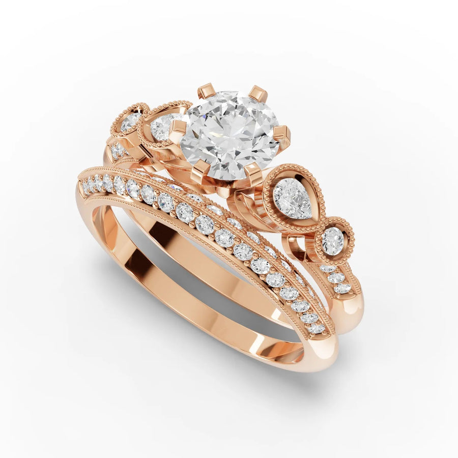 Dual band diamond ring rose gold angle