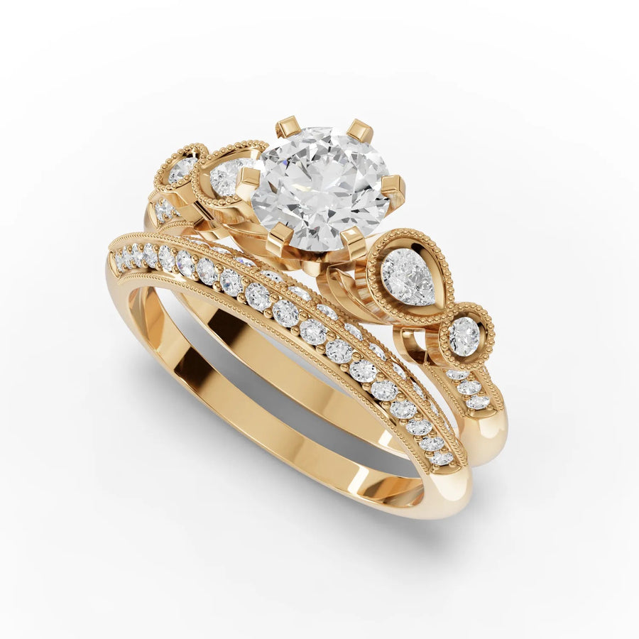 Dual band diamond ring yellow gold angle