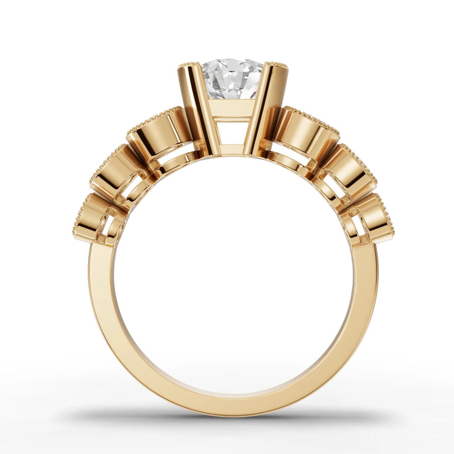 Multi stone lab-grown ring yellow gold close-up