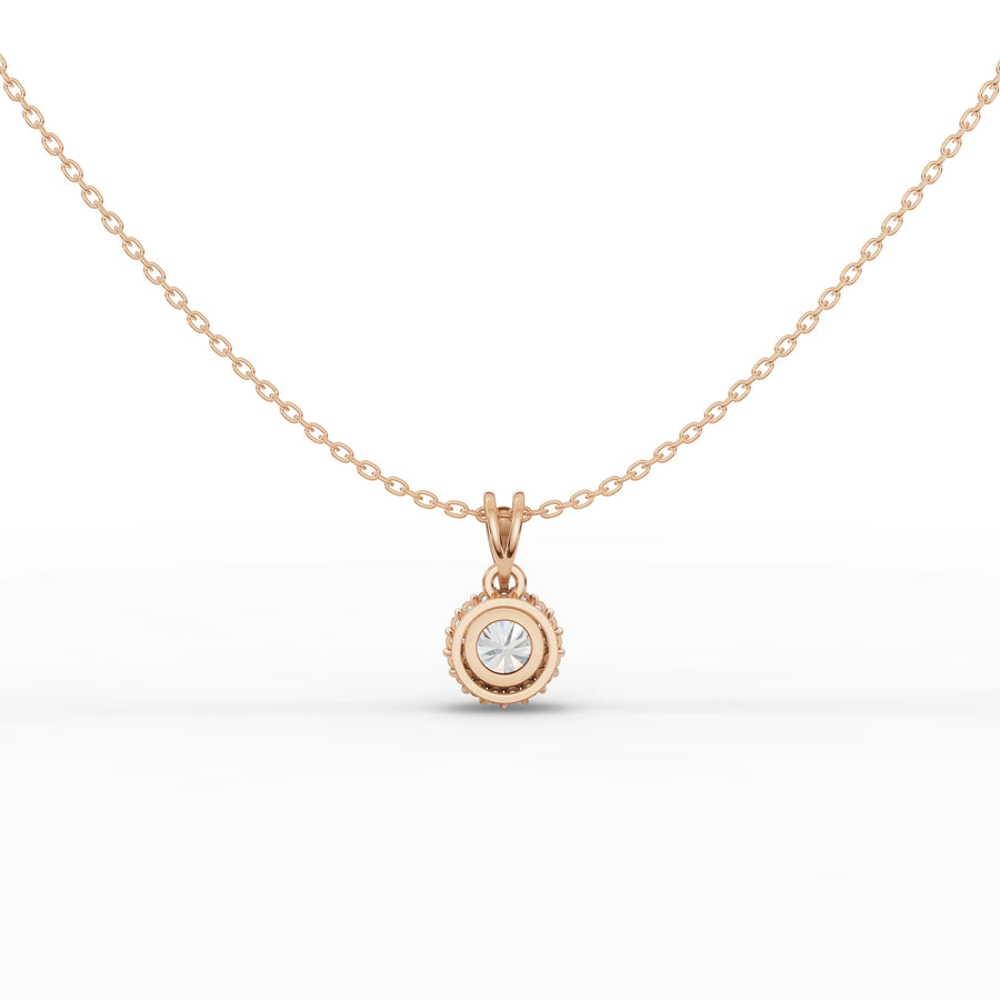 Round halo pendant yellow gold angle