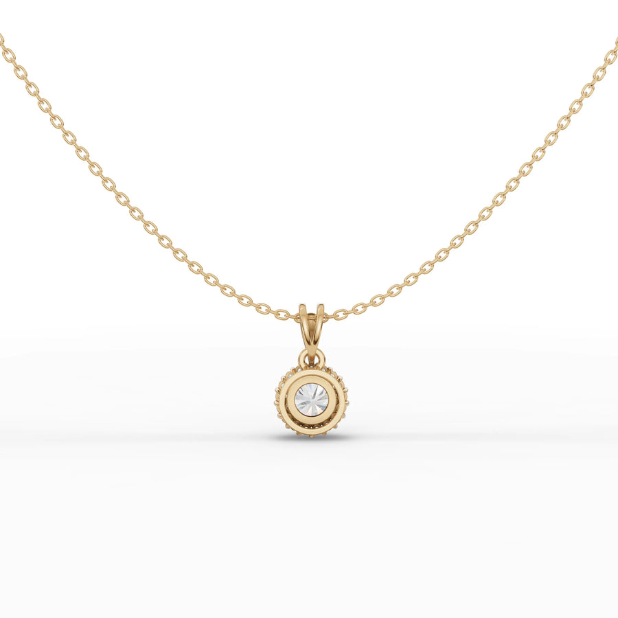 Round halo pendant rose gold angle