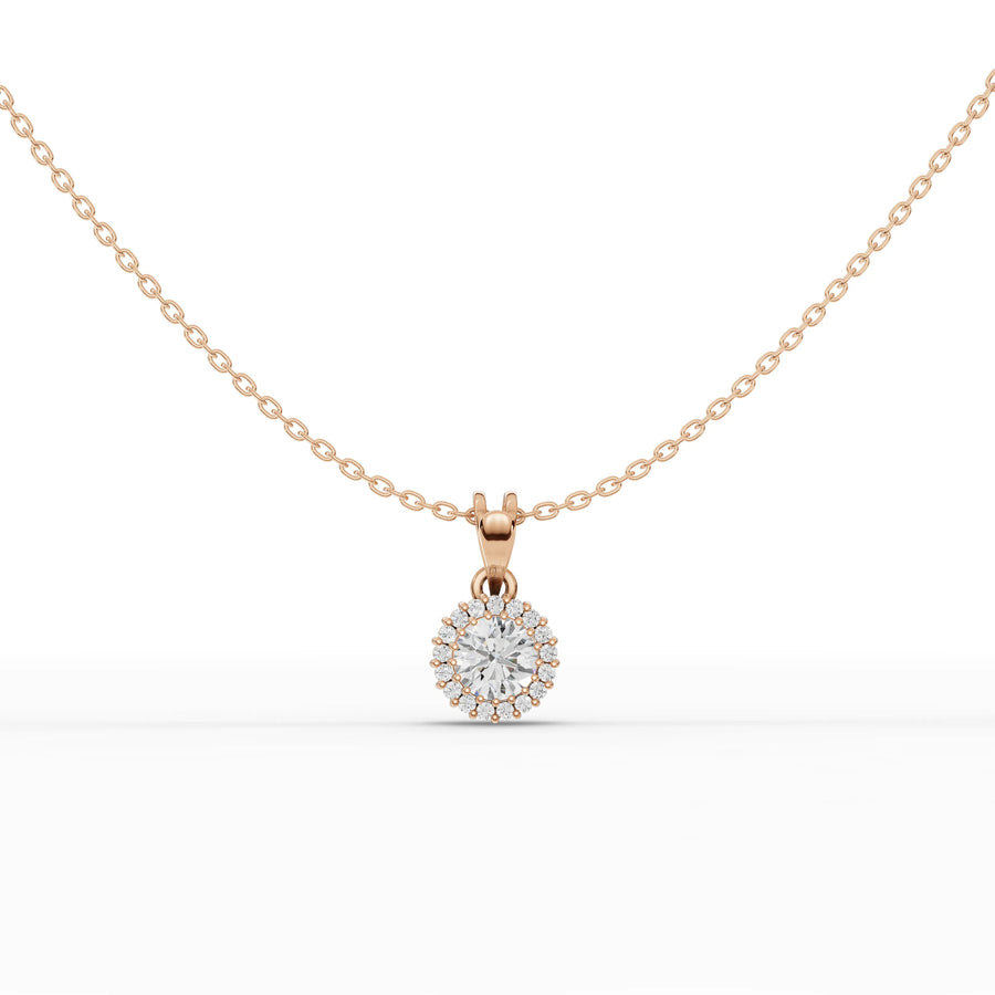 1.5 CT lab-grown diamond halo pendant rose gold front view