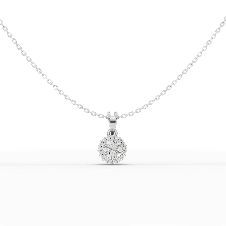 1.23 ct round halo lab grown diamond pendant necklace with 1 ct center stone in gold chain