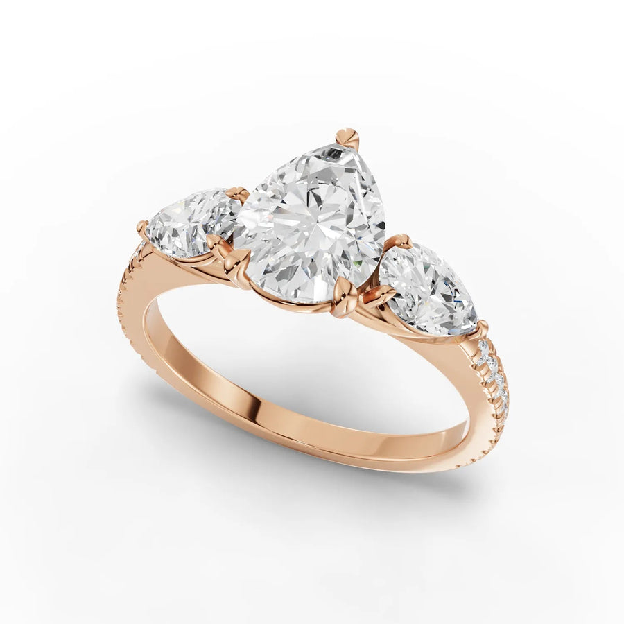 Three stone pear ring rose gold angle