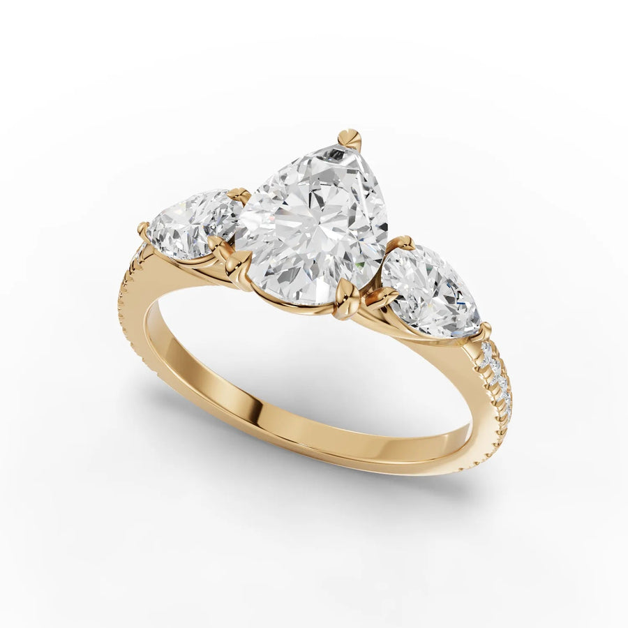 Three stone pear ring yellow gold angle