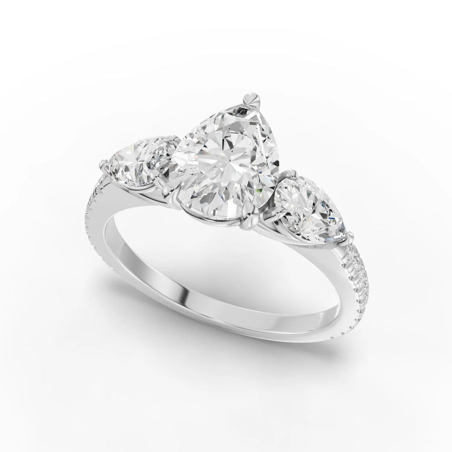 Three stone pear ring white gold angle