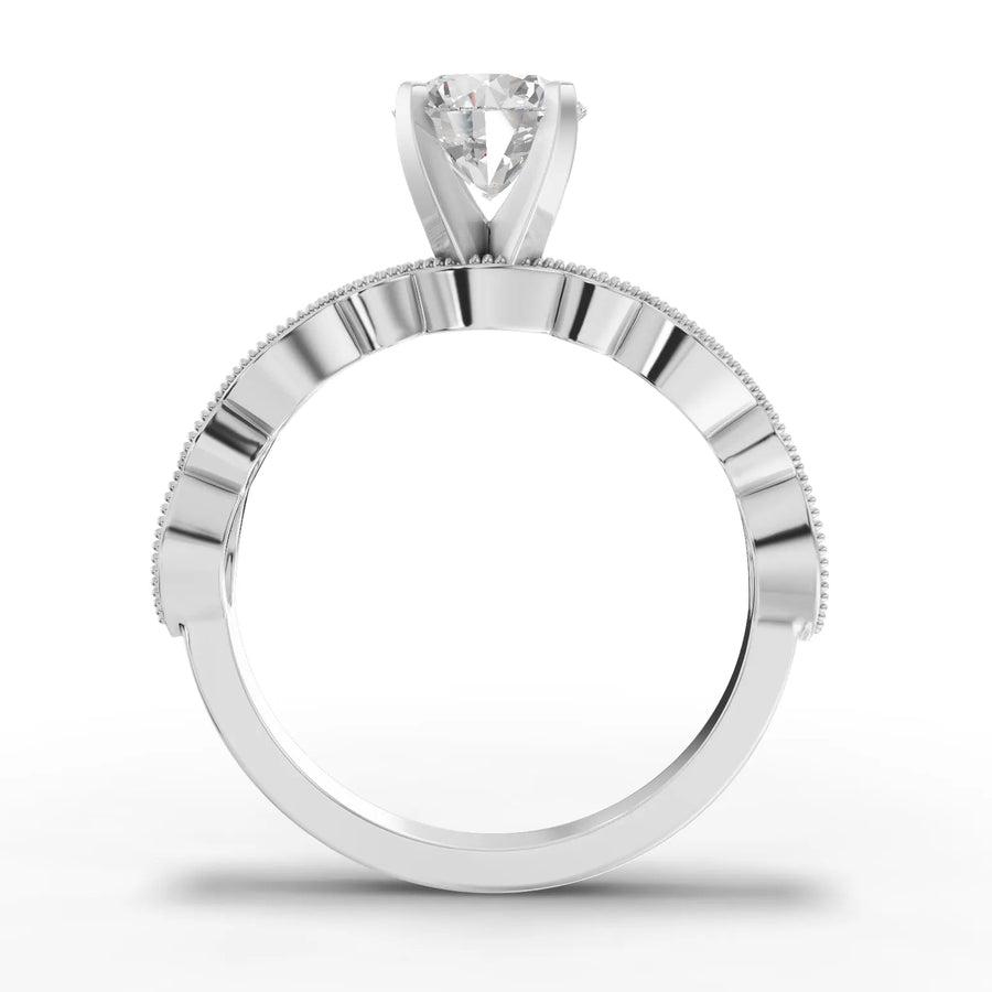 Round lab-grown milgrain ring white gold close-up