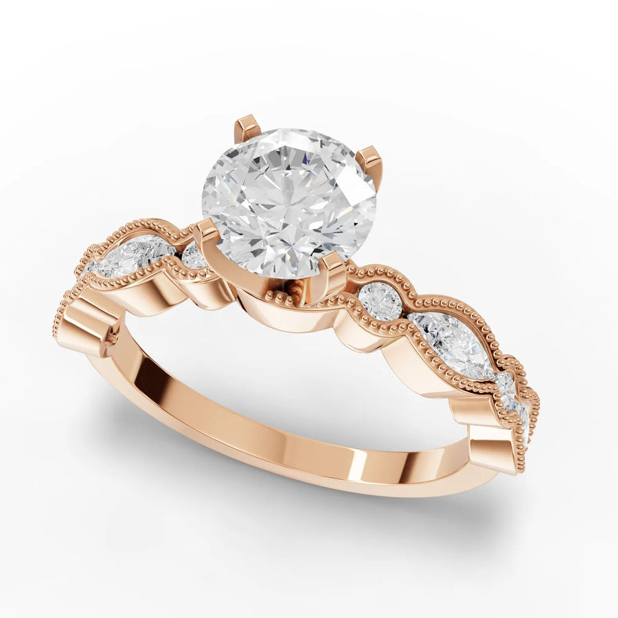 Vintage milgrain diamond ring rose gold angle