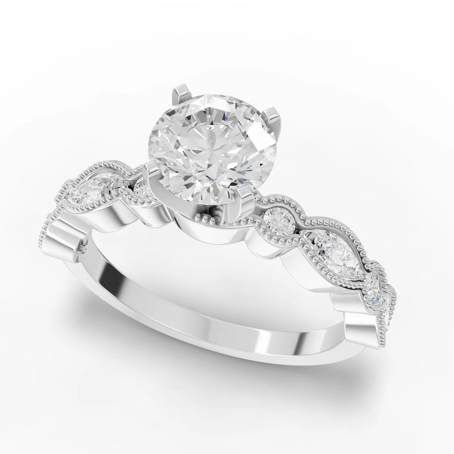 Vintage milgrain diamond ring white gold angle