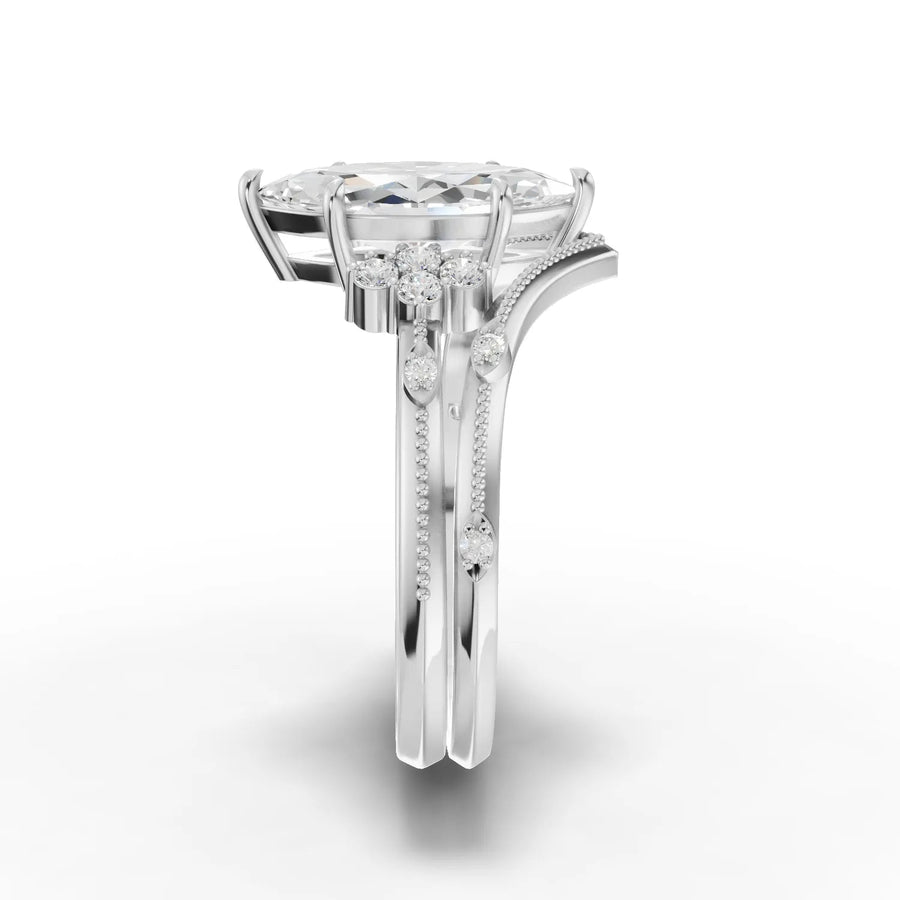 1.65 Ct marquise lab diamond ring featuring a prong setting and elegant split shank design with accent stones.