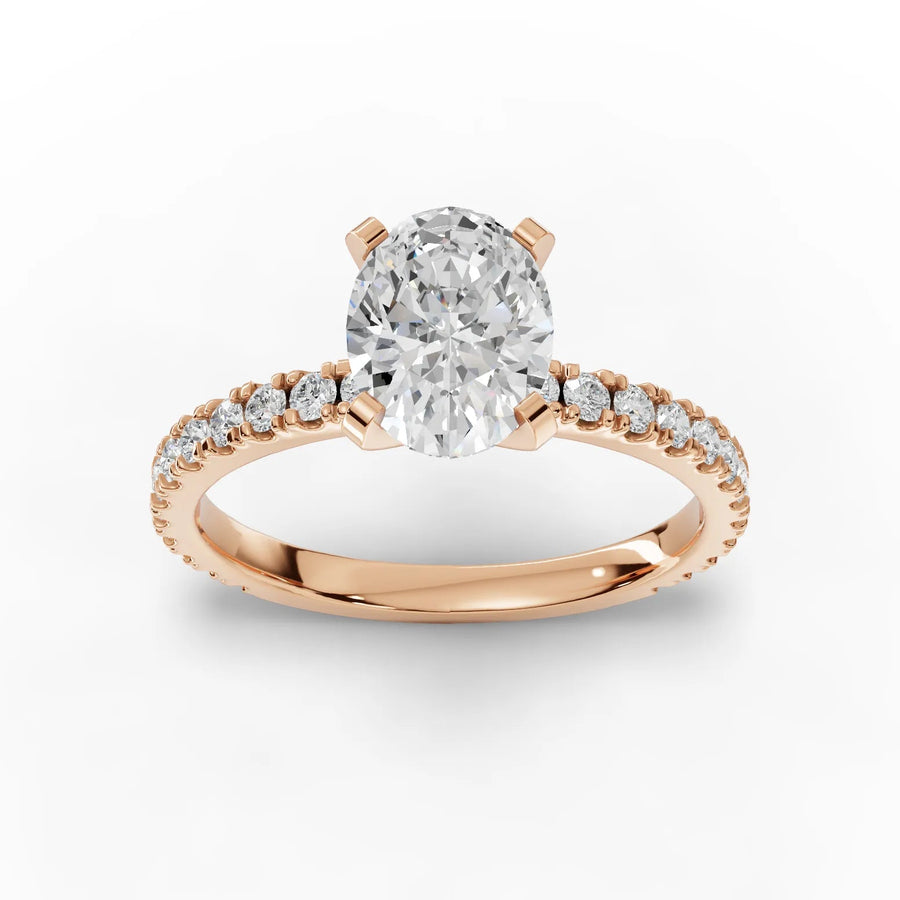Rose gold oval pavé diamond ring
