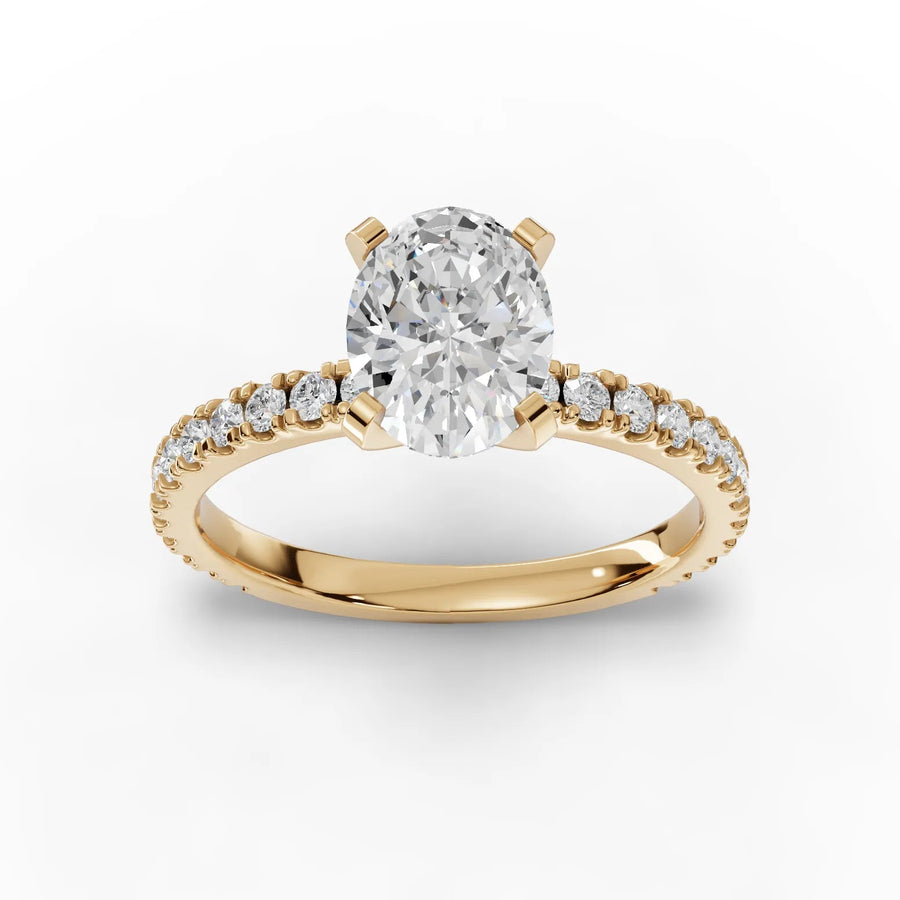 Yellow gold oval pavé diamond ring
