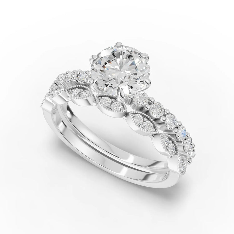 Round bridal set yellow gold angle