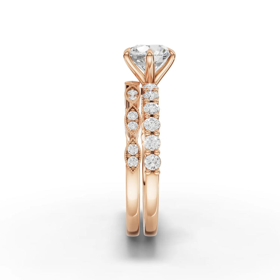 Round lab-grown bridal set rose gold close-up